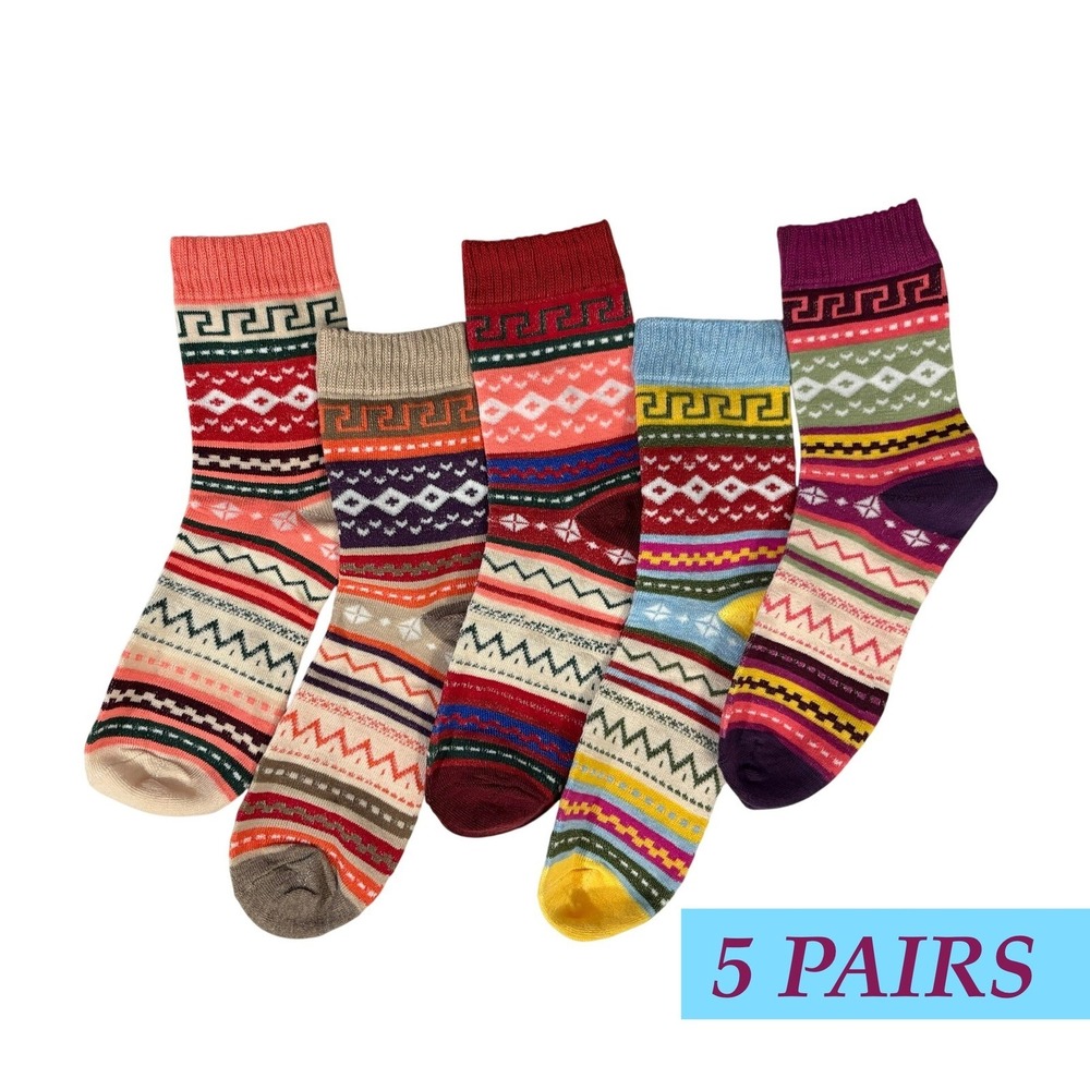 Fashion Novelty Geometric Socks One Size Colorful Cozy Bright 5 PACK NEW
